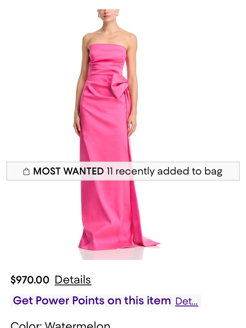 Strapless Watermelon Pink Evening Gown with Side Bow